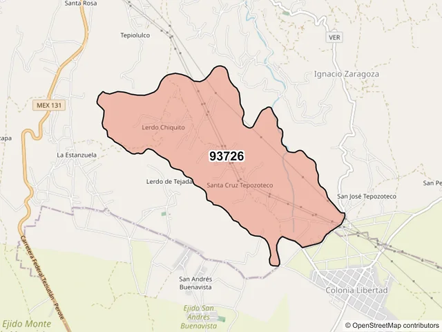 Mapa del código postal 93726, Altotonga, Veracruz de Ignacio de la Llave