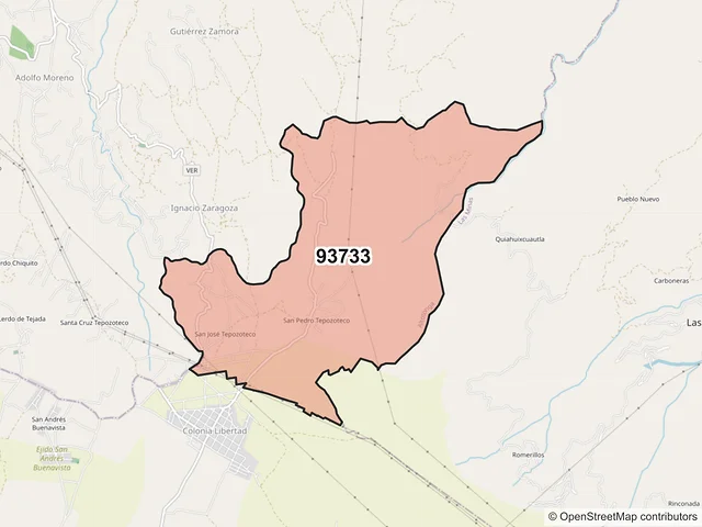 Mapa del código postal 93733, Altotonga, Veracruz de Ignacio de la Llave