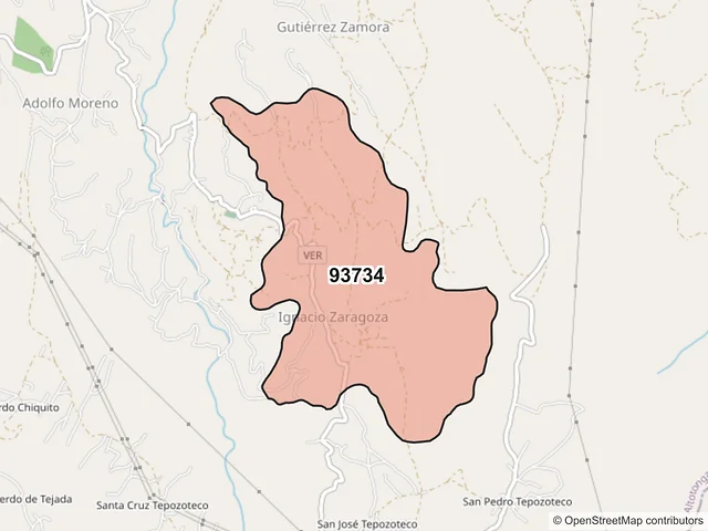 Mapa del código postal 93734, Altotonga, Veracruz de Ignacio de la Llave