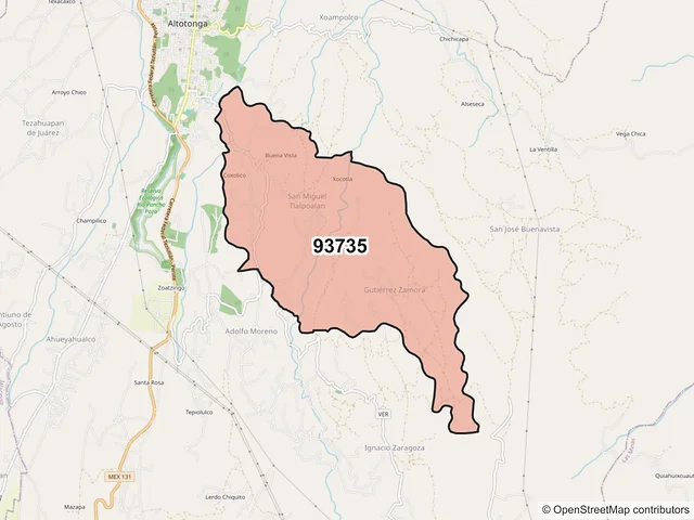 Mapa del código postal 93735, Altotonga, Veracruz de Ignacio de la Llave