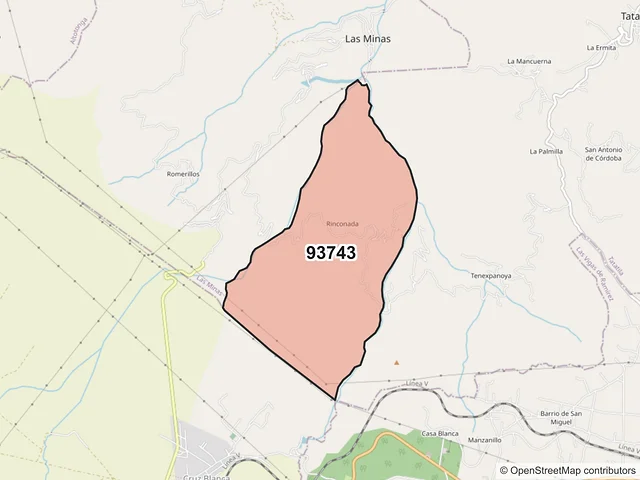 Mapa del código postal 93743, Las Minas, Veracruz de Ignacio de la Llave