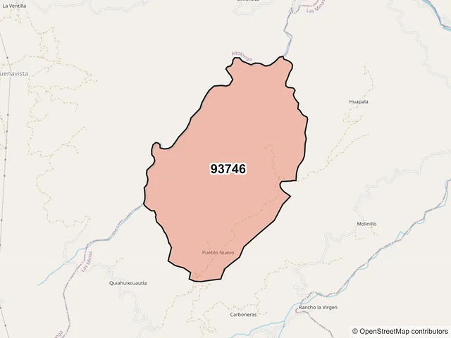 Mapa del código postal 93746, Las Minas, Veracruz de Ignacio de la Llave