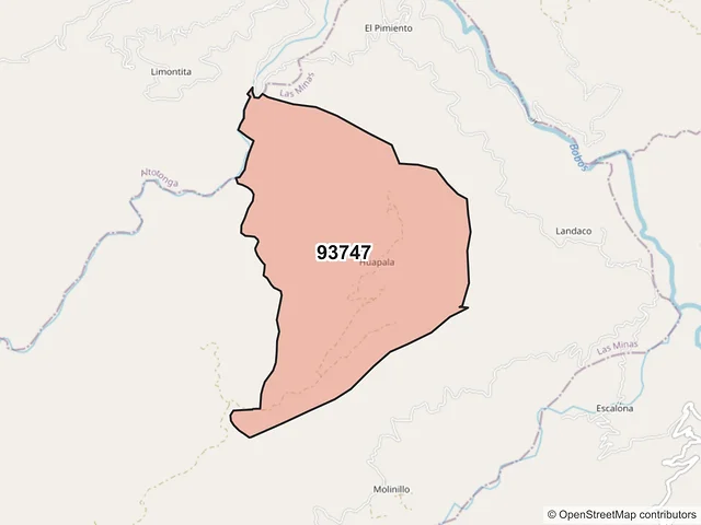 Mapa del código postal 93747, Las Minas, Veracruz de Ignacio de la Llave