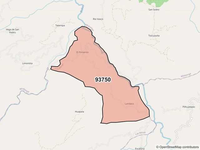 Mapa del código postal 93750, Las Minas, Veracruz de Ignacio de la Llave