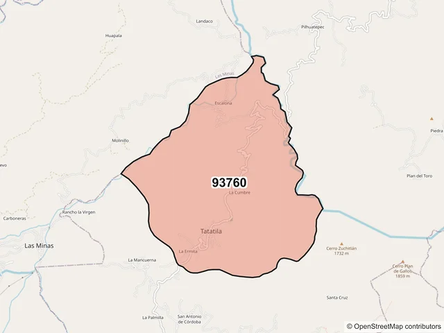 Mapa del código postal 93760, Tatatila, Veracruz de Ignacio de la Llave