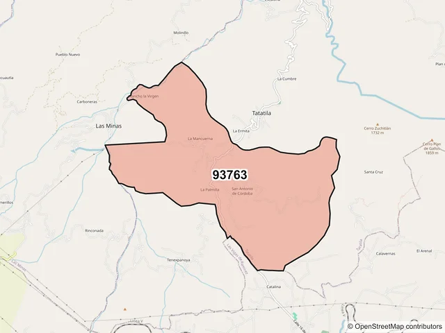 Mapa del código postal 93763, Tatatila, Veracruz de Ignacio de la Llave