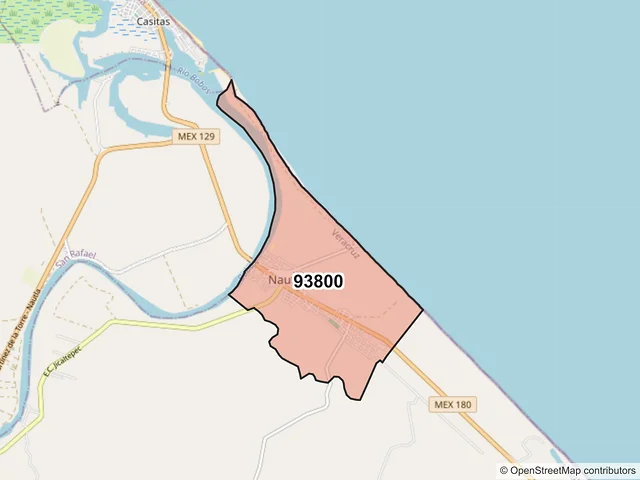 Mapa del código postal 93800, Nautla, Veracruz de Ignacio de la Llave