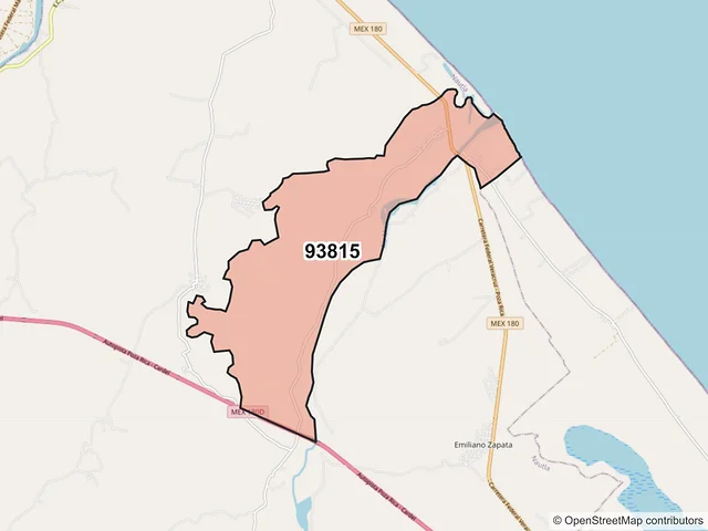 Mapa del código postal 93815, Nautla, Veracruz de Ignacio de la Llave