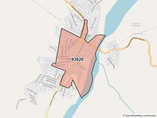 Mapa del código postal 93820, Misantla, Veracruz de Ignacio de la Llave