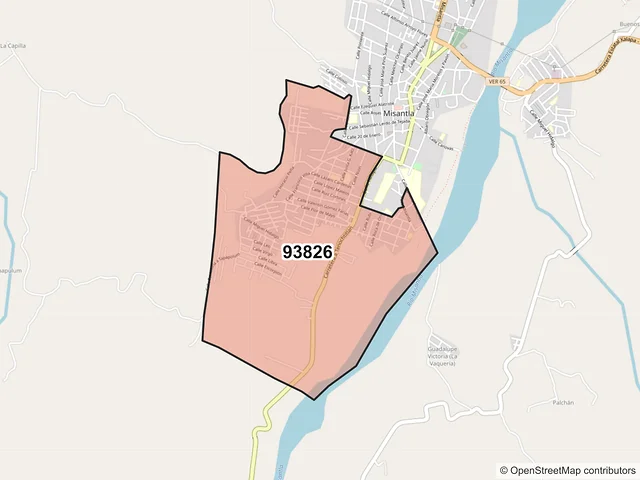 Mapa del código postal 93826, Misantla, Veracruz de Ignacio de la Llave