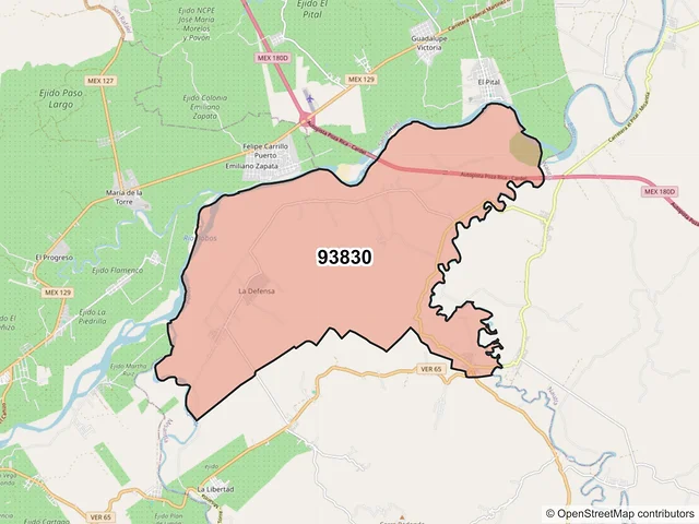Mapa del código postal 93830, Misantla, Veracruz de Ignacio de la Llave