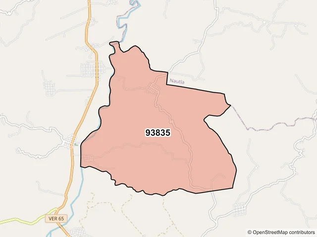Mapa del código postal 93835, Misantla, Veracruz de Ignacio de la Llave