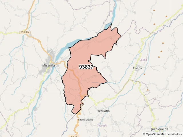 Mapa del código postal 93837, Misantla, Veracruz de Ignacio de la Llave