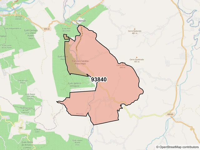 Mapa del código postal 93840, Misantla, Veracruz de Ignacio de la Llave