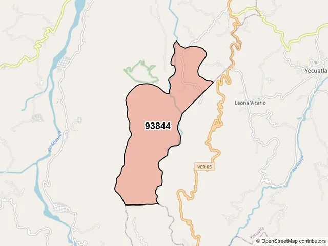 Mapa del código postal 93844, Misantla, Veracruz de Ignacio de la Llave