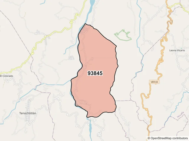 Mapa del código postal 93845, Misantla, Veracruz de Ignacio de la Llave