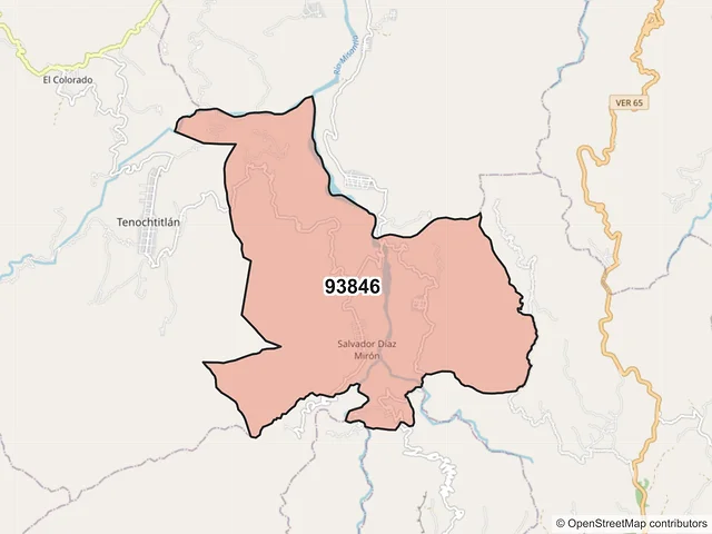 Mapa del código postal 93846, Misantla, Veracruz de Ignacio de la Llave