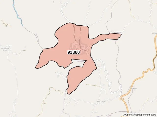 Mapa del código postal 93860, Landero y Coss, Veracruz de Ignacio de la Llave