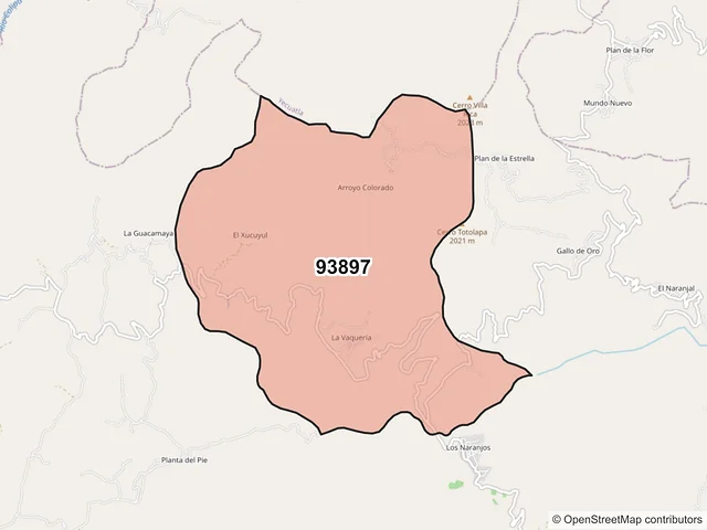 Mapa del código postal 93897, Chiconquiaco, Veracruz de Ignacio de la Llave