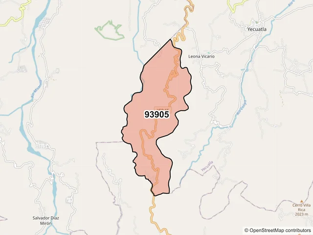 Mapa del código postal 93905, Yecuatla, Veracruz de Ignacio de la Llave