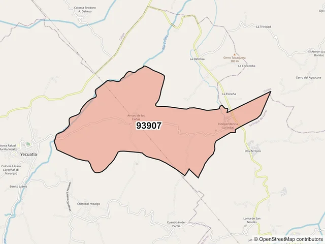 Mapa del código postal 93907, Yecuatla, Veracruz de Ignacio de la Llave