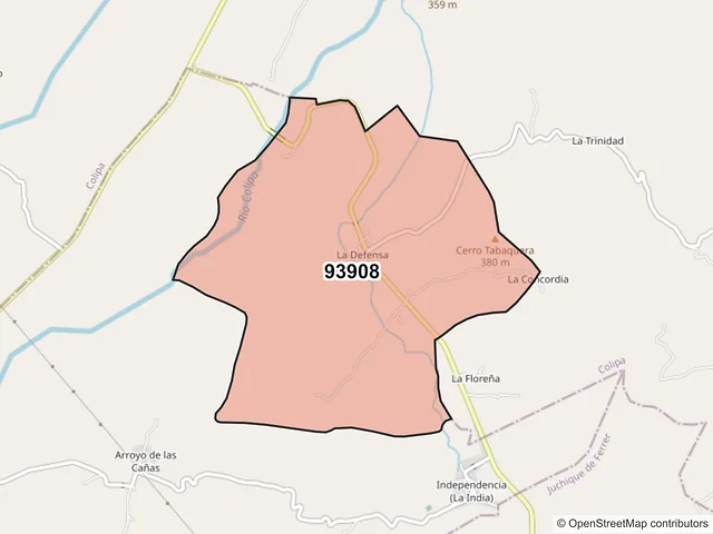 Mapa del código postal 93908, Yecuatla, Veracruz de Ignacio de la Llave