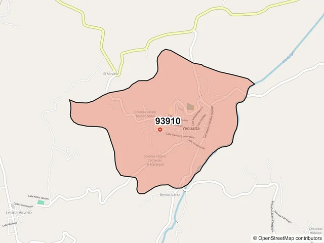 Mapa del código postal 93910, Yecuatla, Veracruz de Ignacio de la Llave