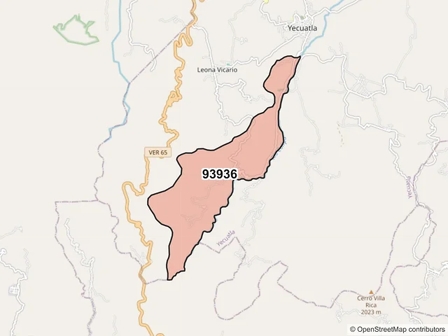 Mapa del código postal 93936, Yecuatla, Veracruz de Ignacio de la Llave