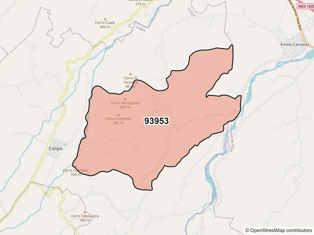 Mapa del código postal 93953, Colipa, Veracruz de Ignacio de la Llave