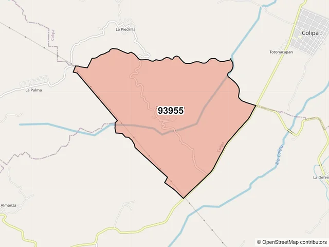 Mapa del código postal 93955, Colipa, Veracruz de Ignacio de la Llave