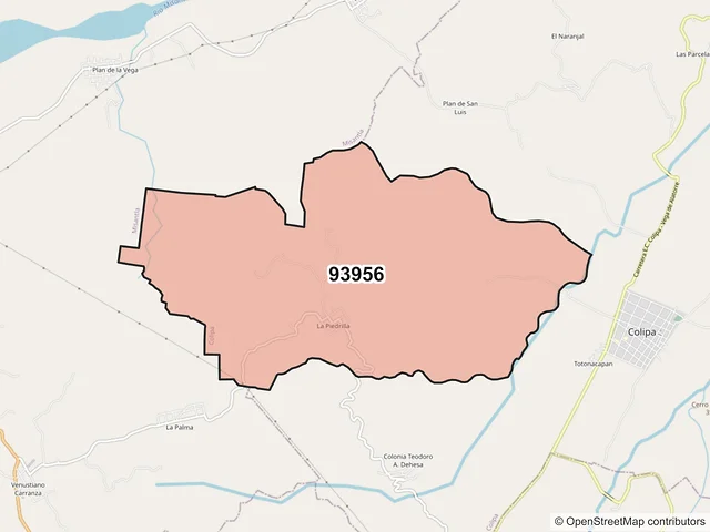 Mapa del código postal 93956, Colipa, Veracruz de Ignacio de la Llave