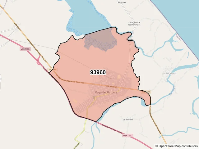 Mapa del código postal 93960, Vega de Alatorre, Veracruz de Ignacio de la Llave