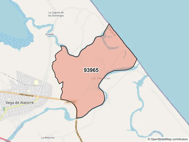 Mapa del código postal 93965, Vega de Alatorre, Veracruz de Ignacio de la Llave