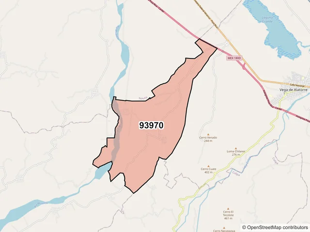 Mapa del código postal 93970, Vega de Alatorre, Veracruz de Ignacio de la Llave