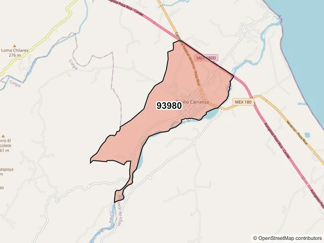 Mapa del código postal 93980, Vega de Alatorre, Veracruz de Ignacio de la Llave