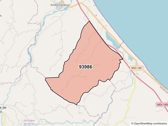 Mapa del código postal 93986, Vega de Alatorre, Veracruz de Ignacio de la Llave