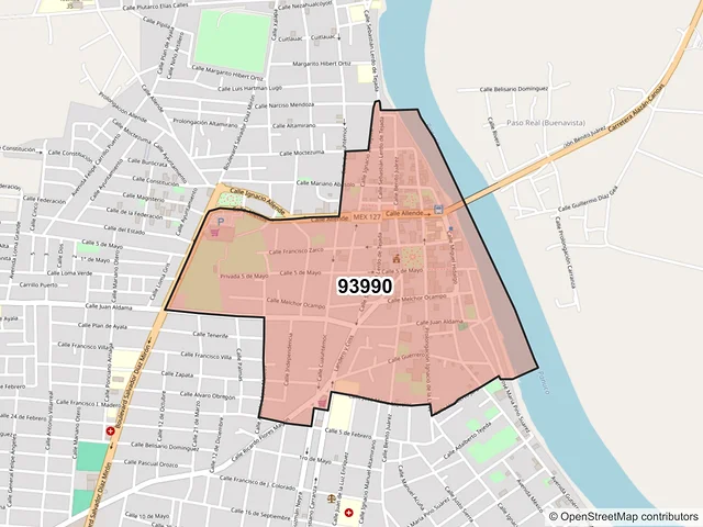 Mapa del código postal 93990, Pánuco, Veracruz de Ignacio de la Llave