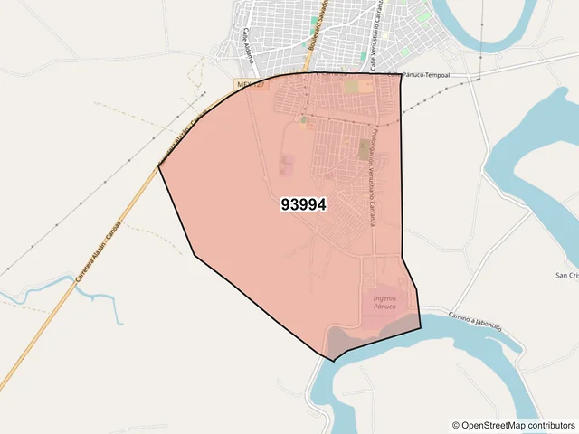 Mapa del código postal 93994, Pánuco, Veracruz de Ignacio de la Llave