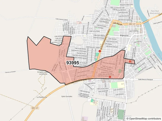 Mapa del código postal 93995, Pánuco, Veracruz de Ignacio de la Llave