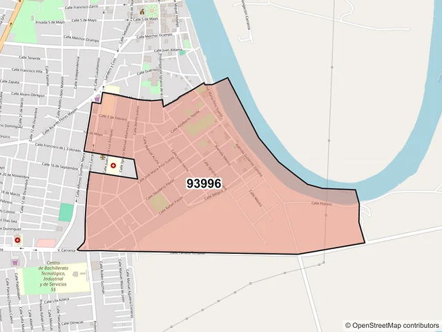 Mapa del código postal 93996, Pánuco, Veracruz de Ignacio de la Llave