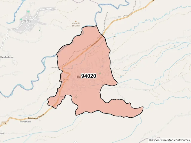 Mapa del código postal 94020, Tlaltetela, Veracruz de Ignacio de la Llave