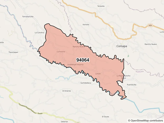 Mapa del código postal 94064, Sochiapa, Veracruz de Ignacio de la Llave