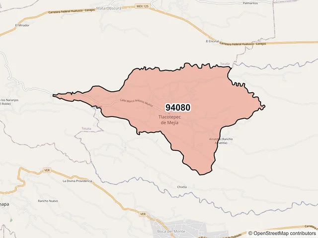 Mapa del código postal 94080, Tlacotepec de Mejía, Veracruz de Ignacio de la Llave