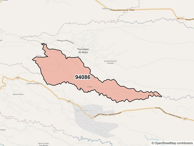 Mapa del código postal 94086, Tlacotepec de Mejía, Veracruz de Ignacio de la Llave