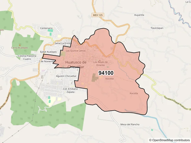 Mapa del código postal 94100, Huatusco, Veracruz de Ignacio de la Llave
