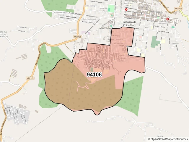 Mapa del código postal 94106, Huatusco, Veracruz de Ignacio de la Llave