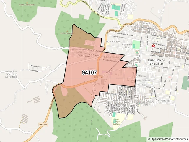 Mapa del código postal 94107, Huatusco, Veracruz de Ignacio de la Llave