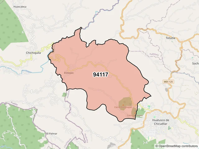 Mapa del código postal 94117, Huatusco, Veracruz de Ignacio de la Llave