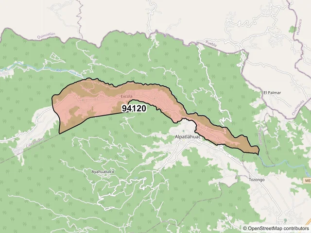 Mapa del código postal 94120, Calcahualco, Veracruz de Ignacio de la Llave