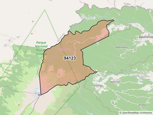 Mapa del código postal 94123, Calcahualco, Veracruz de Ignacio de la Llave